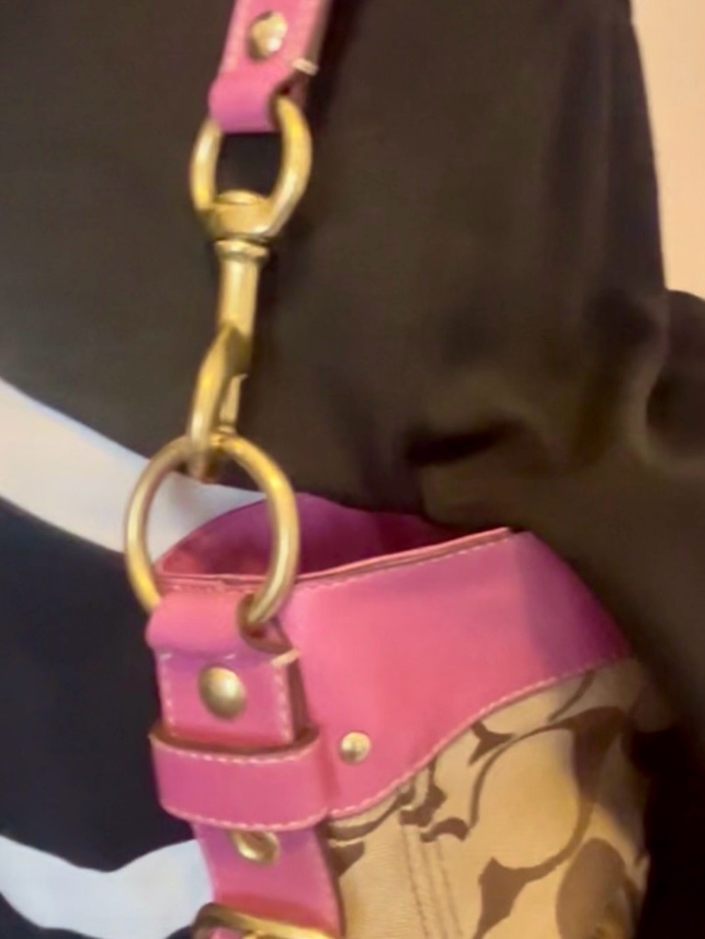 Coach Zoe Signature Khaki/Orchid Purse Handbag - Picture 6 of 8